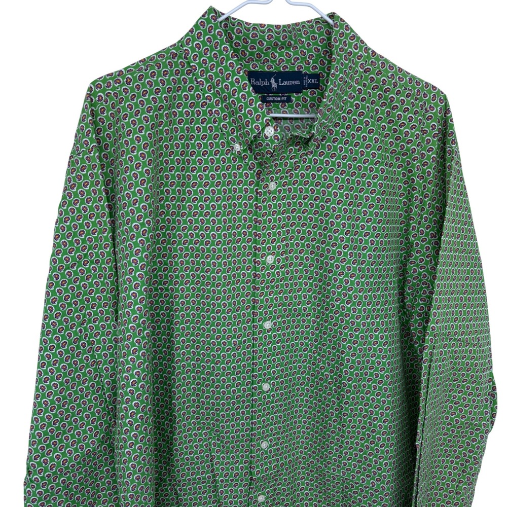 Green Ralph Lauren Paisley Pattern Button Down Shirt 2XL Custom Fit Mens